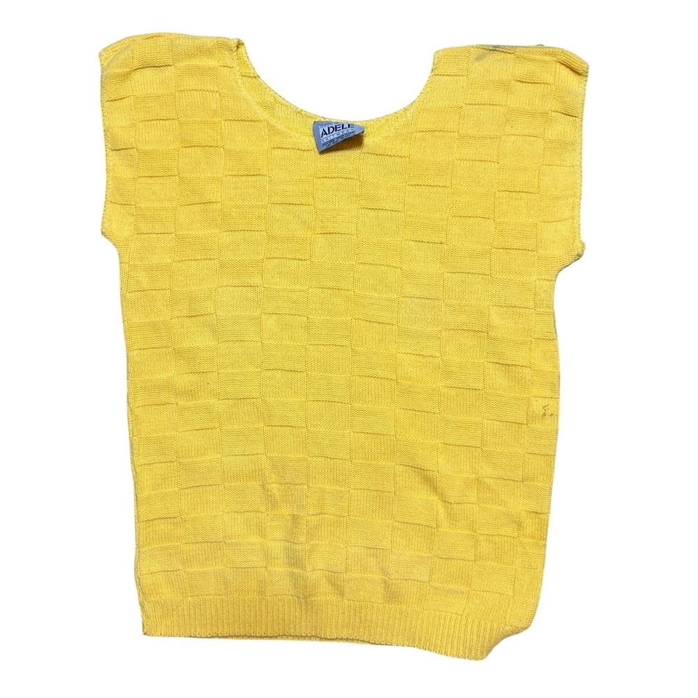 Vintage ADELE KNITWEAR Yellow 80s/90s Knit Sleeveless Sweater Grandmacore Preppy